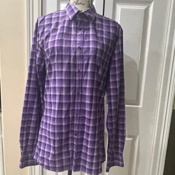 HUGO BOSS SLIM BUTTON UP LONG SLEEVE SHIRT PLAID PURPLE COLOR SIZE LARGE - Picture 2 of 16
